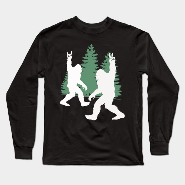 Bigfoot and Sasquatch Crossing Paths in the Woods, Yeti, Yowi, Funny, Science Fiction, Sasquatch Design, Cryptid, Cryptozoology Long Sleeve T-Shirt by ThatVibe